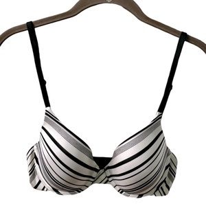 Victoria’s Secret Black & White Striped Padded Uplift Semi Demi Bra ~ 32C
